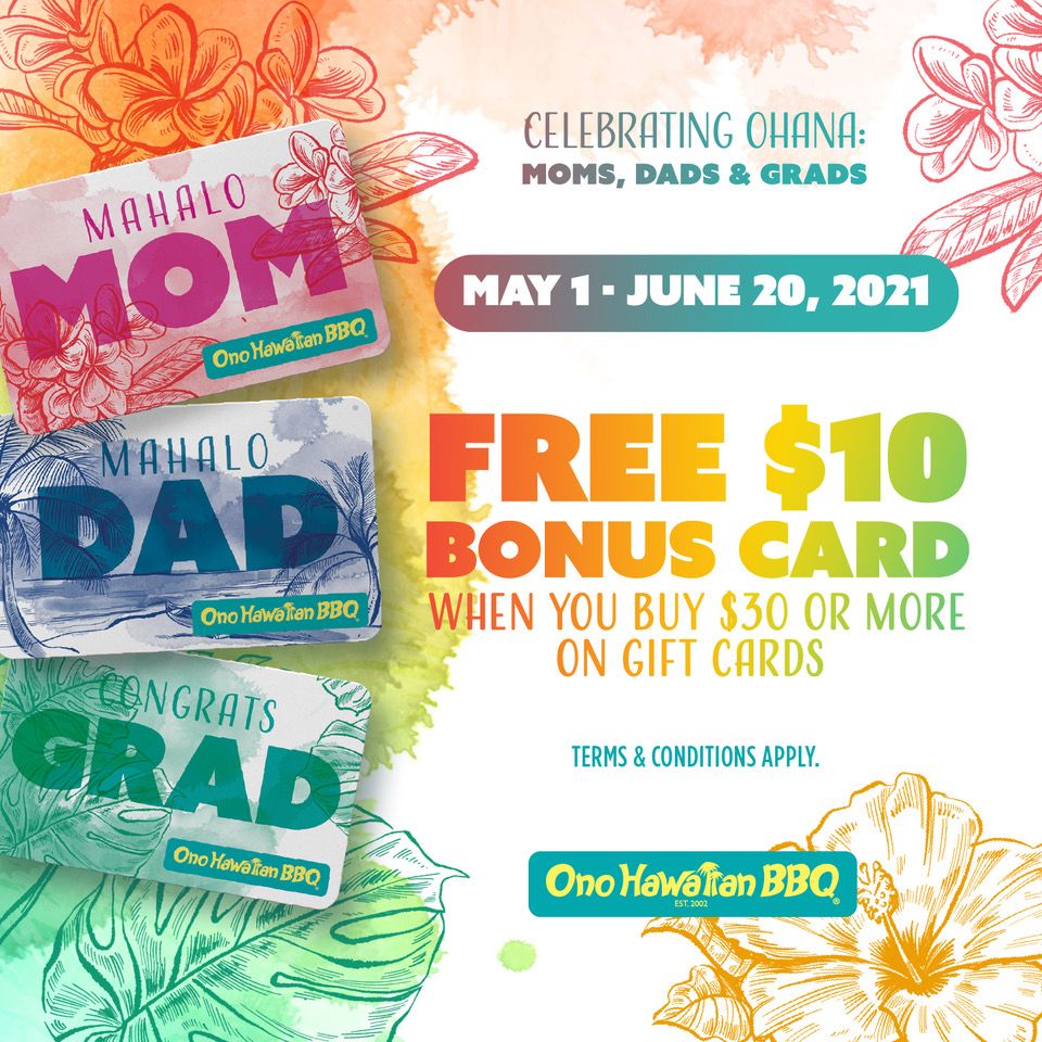 Ono Hawaiian BBQ Ramps up Annual Moms, Dads, and Grads Gift Card Promotion