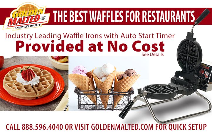 Waffle Irons Provided at No Cost with Golden Malted - America's #1 Waffle