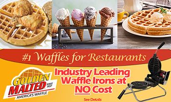 Waffle Irons Provided at No Cost with Golden Malted – America’s #1 Waffle