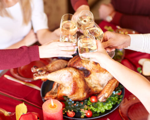 Celebrating Thanksgiving with drinks.