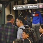 New York Queens Flushing Subway Station Rush Hour CoomuterFlushing New York Subway Sign Queens NYC MTA Train Station