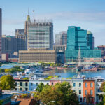 A view of Federal Hill & the Inner Harbor, in Baltimore, Maryland
