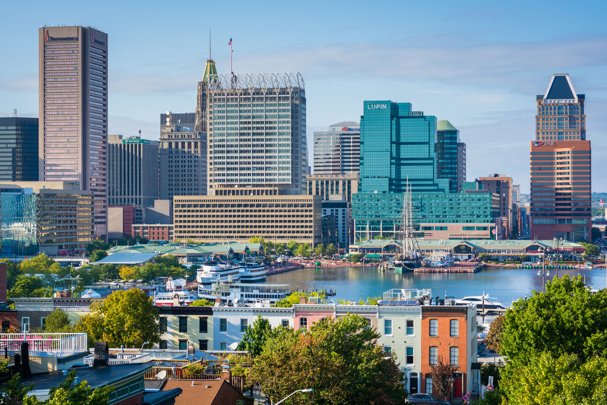 A view of Federal Hill & the Inner Harbor, in Baltimore, Maryland