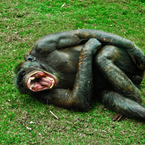 A monkey laughing.