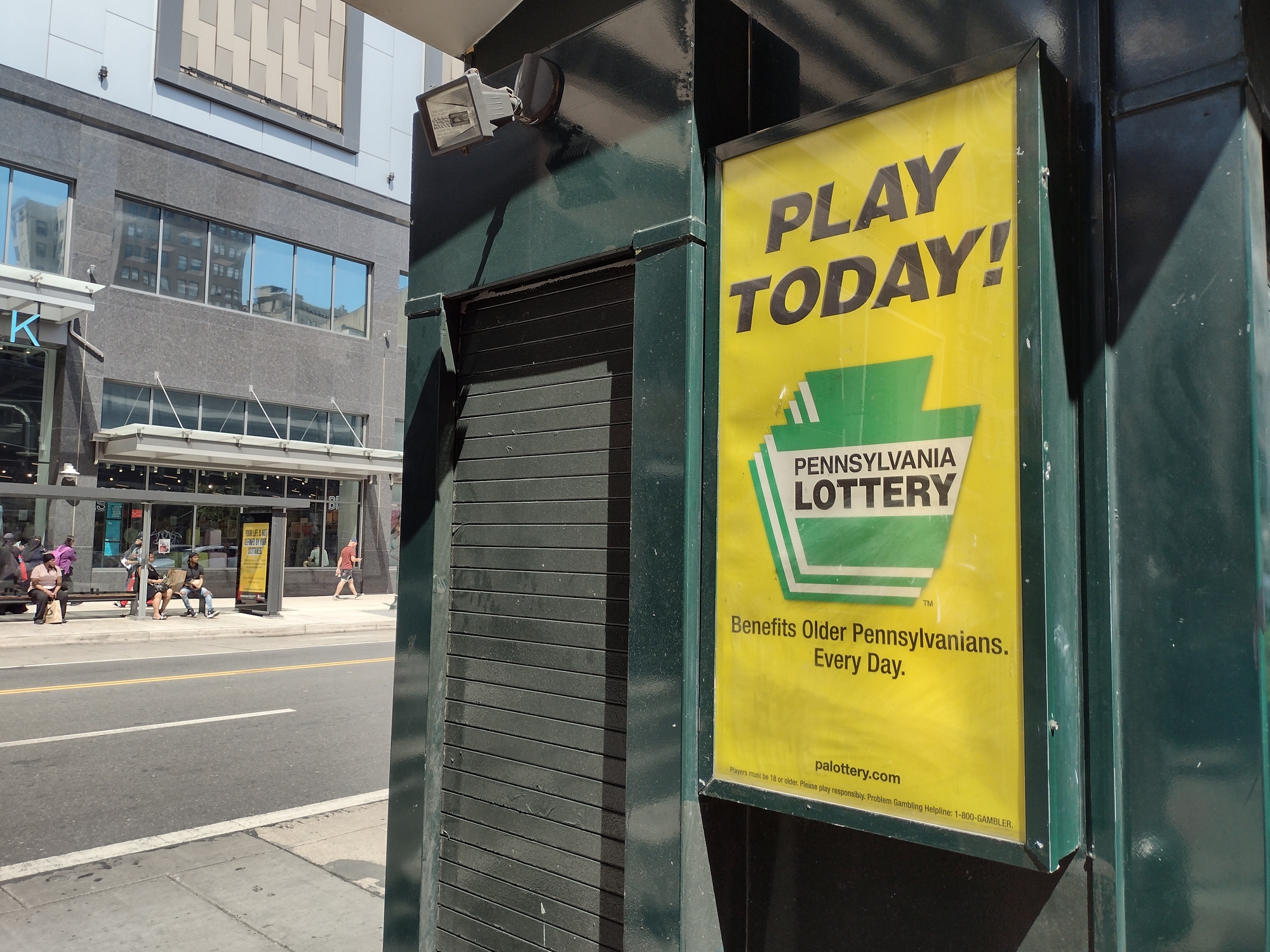 Sign advertising the Pennsylvania Lottery. This photo was taken in Center City, Philadelphia, Pennsylvania, on August 18th 2022.