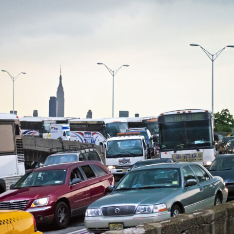 Traffic at the lincoln tunnel in new jersey.