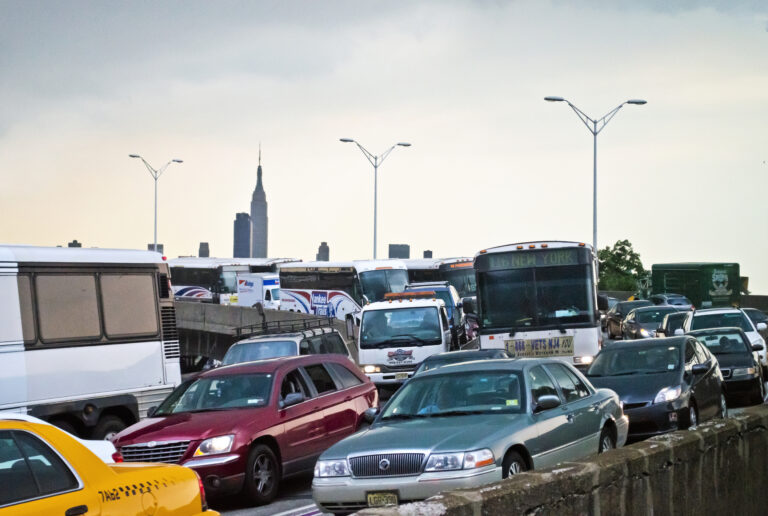 Traffic at the lincoln tunnel in new jersey.