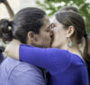 MADISON, WISCONSIN USA - JUNE 6: A lesbian couple getting married on the steps of the City County Building after a judge struck down Wisconsin s gay marriage ban on Friday June 6, 2014 in Madison, WI