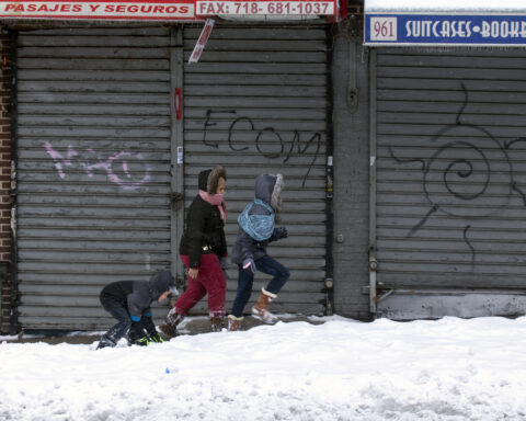 Children playing on a winter day in the Bronx