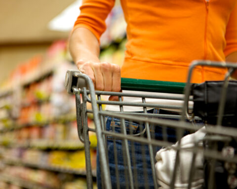 A woman shopping in a supermarket for groceries