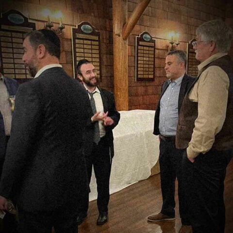 Jackson township councilman marty flemming speaks with lakewood developer mordechai eichorn and jackson vaad leader mordechai burnstein at a campaign fundraiser held at eichorn's golf course.