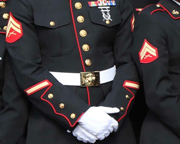 U. S. Marine in dress blues uniform.