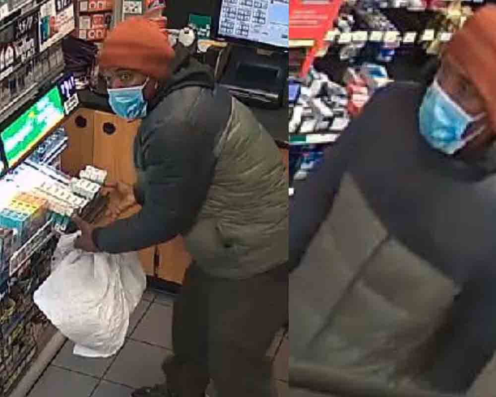 On November 11, 2022, the suspect jumped over a gas station counter in the 3900 block of Morse Road and stole hundreds of dollars of cigarettes from the display racks.