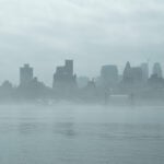 A foggy and rainy morning in Manhattan.