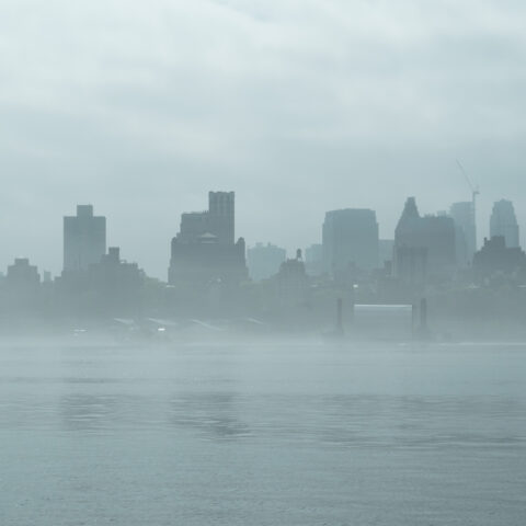 A foggy and rainy morning in manhattan.