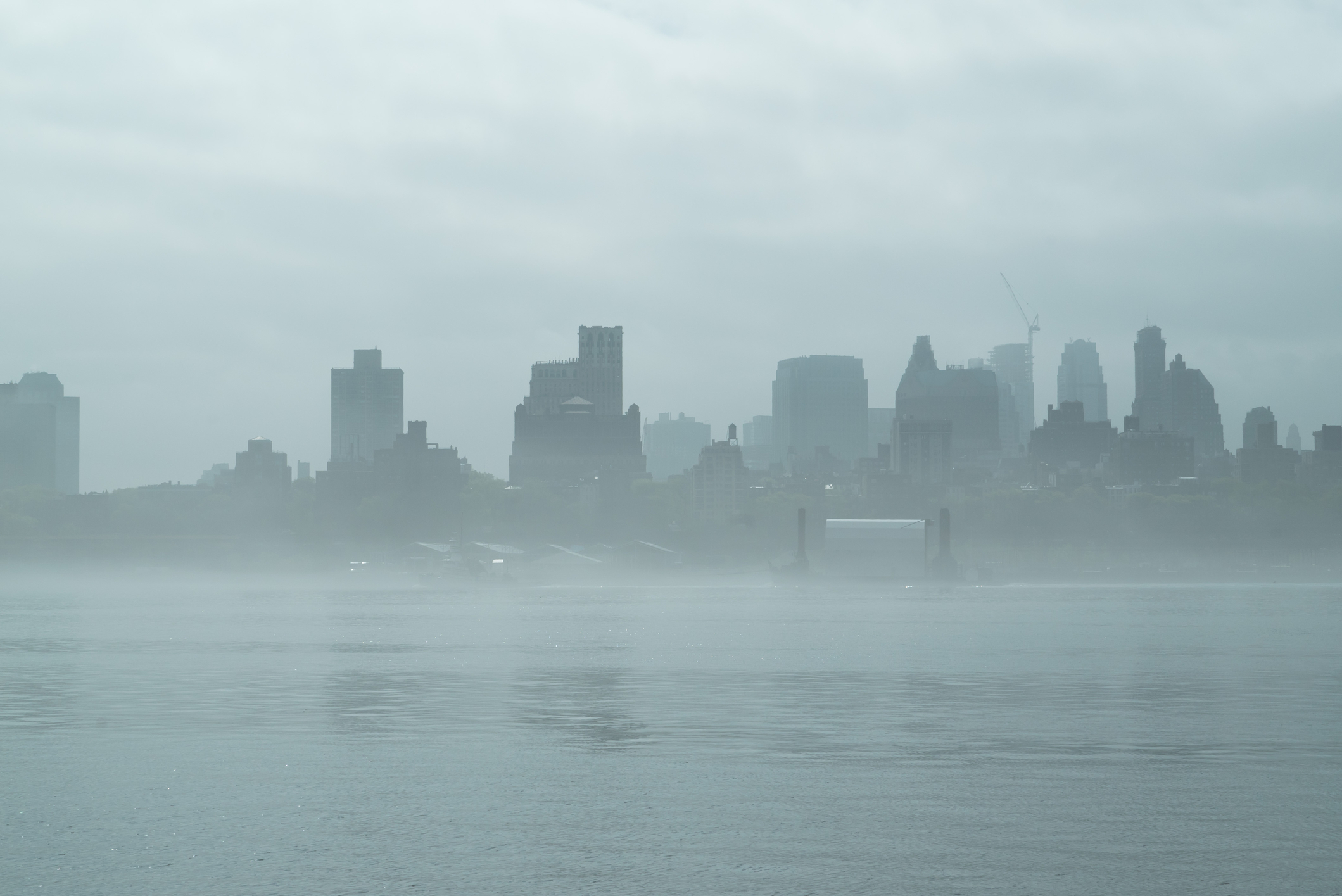 A foggy and rainy morning in Manhattan.