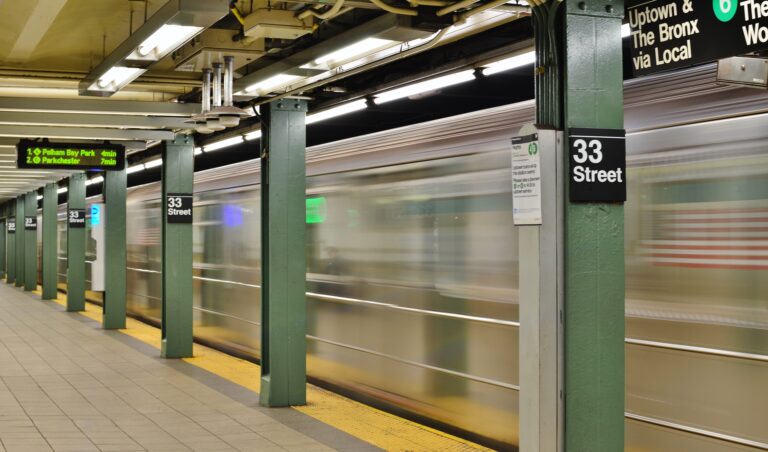 New york mta subway interior platform fast train motion 33rd street manhattan
