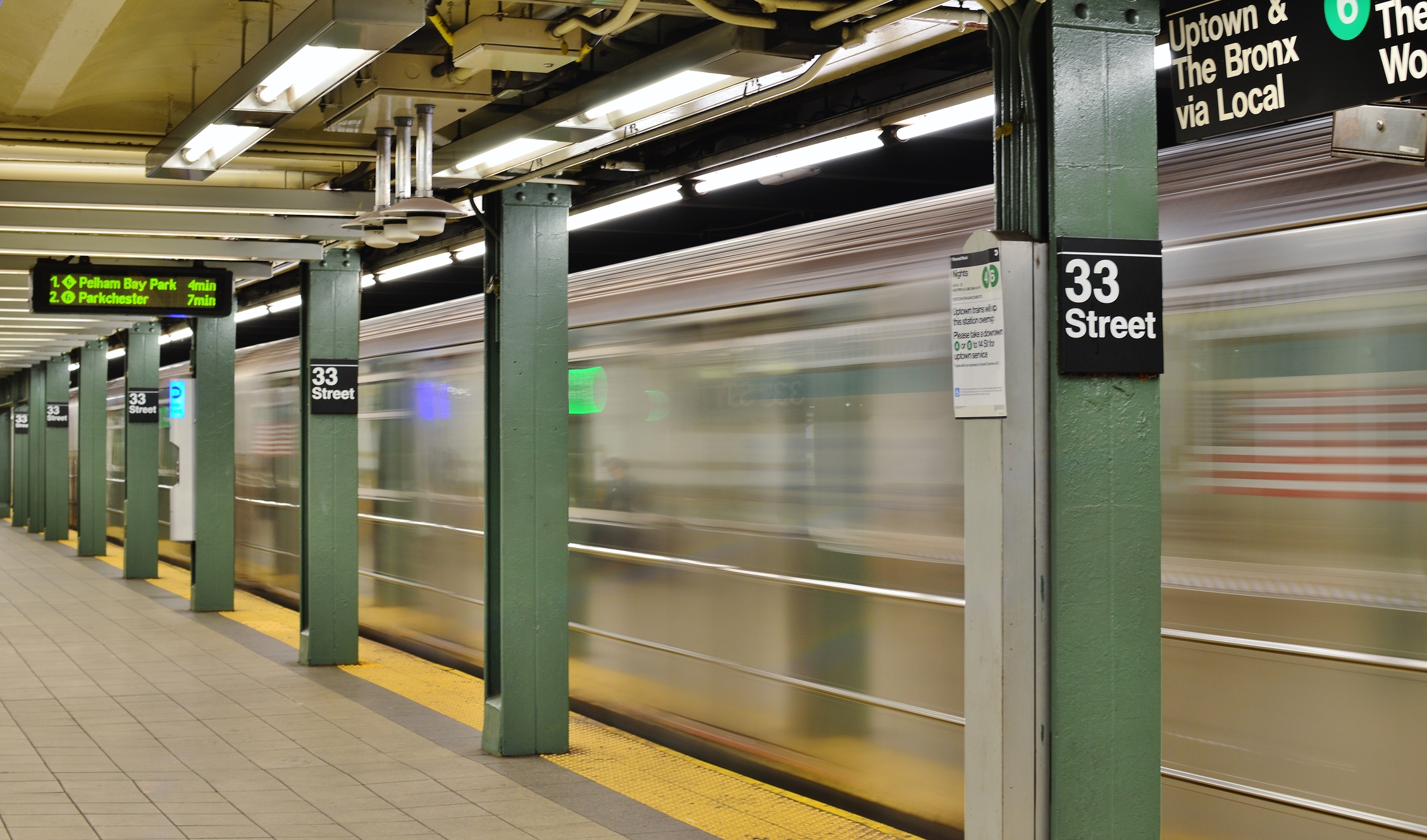 New York MTA Subway Interior Platform Fast Train Motion 33rd Street Manhattan
