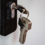 Key in door lock.