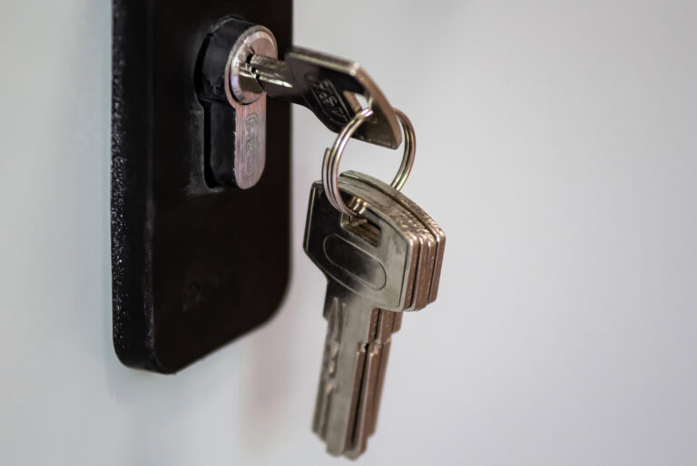 Key in door lock.