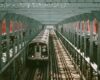Subway train crossing the williamsburg bridge, in new york city