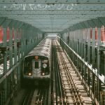 Subway train crossing the Williamsburg Bridge, in New York City