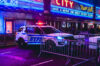 New york, ny - may 10, 2022: parked police squad car with sirens flashing, by radio music city hall.