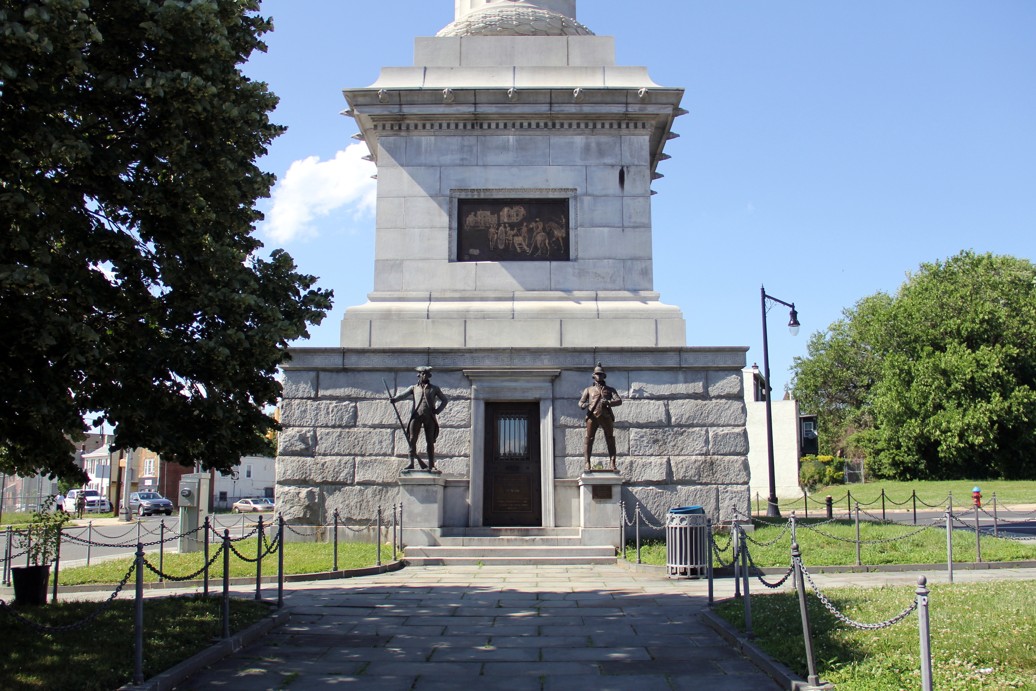 Battle Monument, commemorates the December 26, 1776 Battle of Trenton, dedicated in 1893, base of the monument, Trenton, NJ, USA - June 17, 2022
