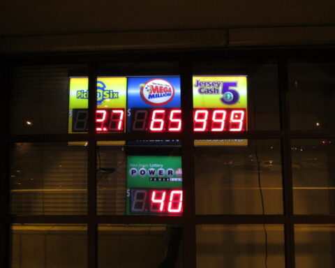 New Jersey Lottery Sign. Pick 6, Mega Millions, Cash 5, Powerball NJ