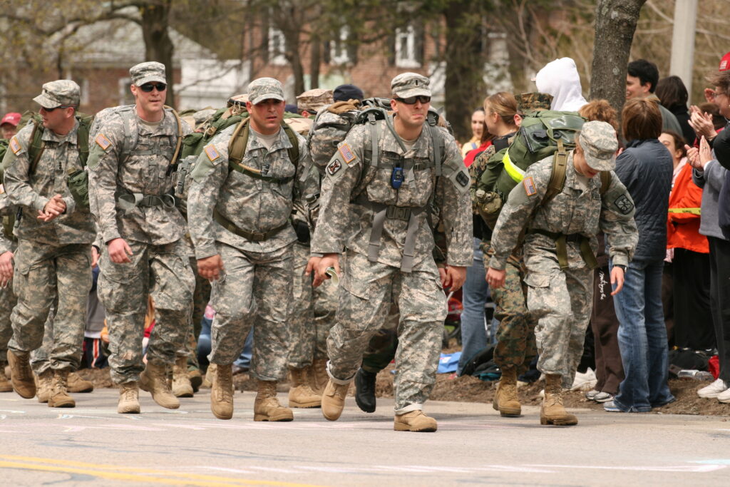 Army soldiers in ruck march