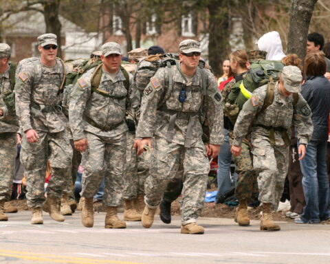 Army soldiers in ruck march