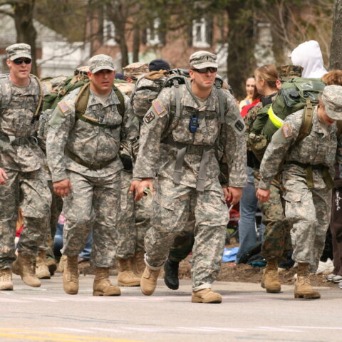 Army soldiers in ruck march
