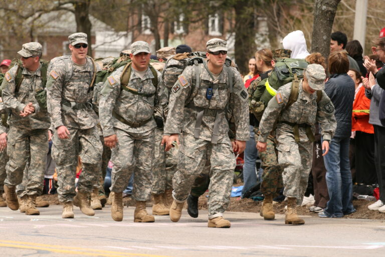 Army soldiers in ruck march
