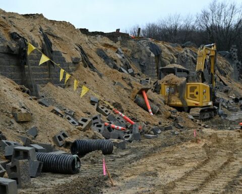 Heavy machinery was used to significantly damage a new retaining wall that borders the intersection of South Minisink and Cheesequake Road.