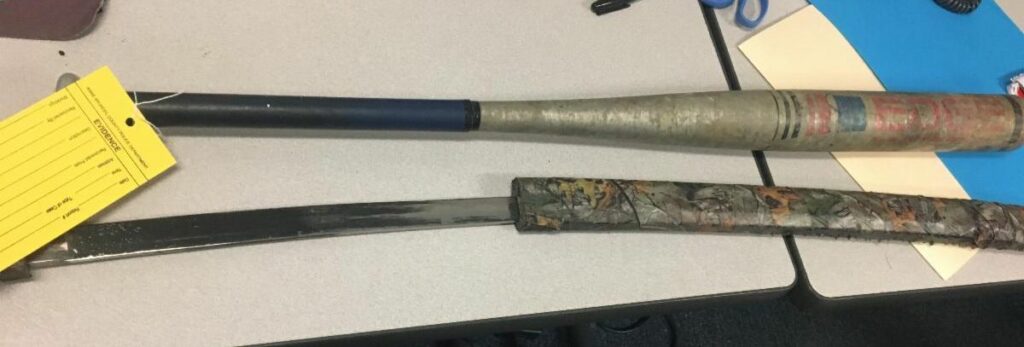 Suspect struck victims with baseball bat, threatened them with sword Suspect struck victims with baseball bat, threatened them with sword