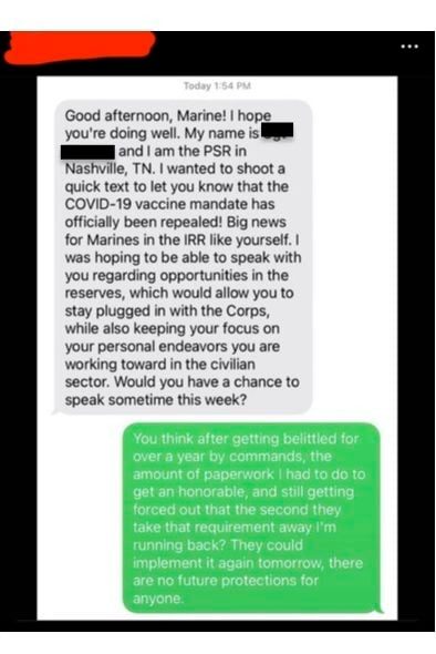EXCLUSIVE: Marine Corps Recruiters Trying To Get Members Booted Over The COVID Vaccine Mandate To Rejoin, Texts Show
