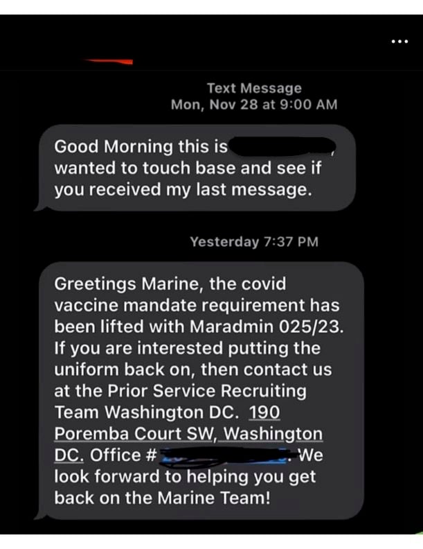 EXCLUSIVE: Marine Corps Recruiters Trying To Get Members Booted Over The COVID Vaccine Mandate To Rejoin, Texts Show