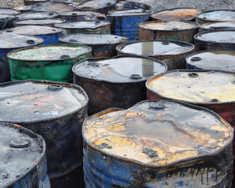 Metal drums similar to the ones removed from the Ciba Geigy superfund site in Toms River - Stock Photo.