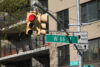 West 66th street green traffic sign in new york
