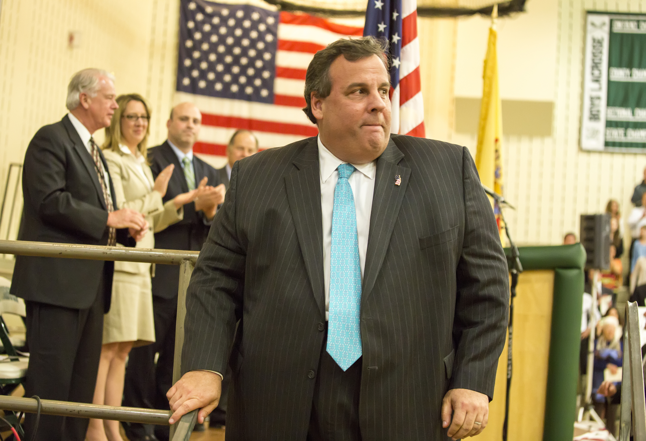 ew Jersey Republican governor Chris Christie addresses a large gathering at the Livingston High School Fieldhouse for the First Meeting Day celebratory commemoration of the first meeting of Livingston s town government in April, 1813. Christie, a former Livingston resident, was a catcher on the 1980 state champion baseball team and senior class president.