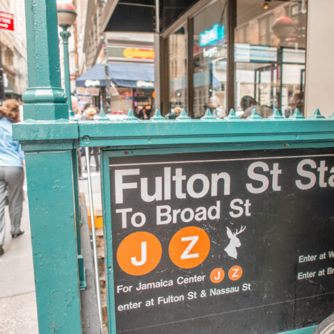 South street seaport fulton street station subway entrance, new york - manhattan.