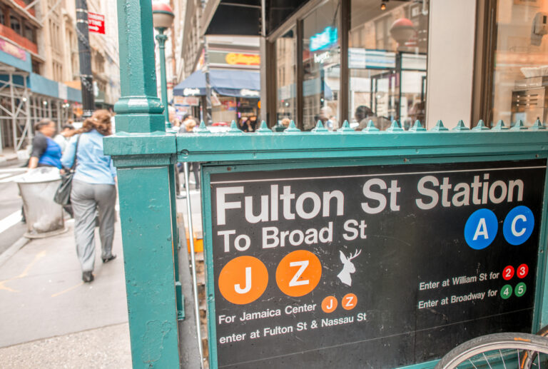 South Street Seaport Fulton Street Station Subway Entrance, New York - Manhattan.