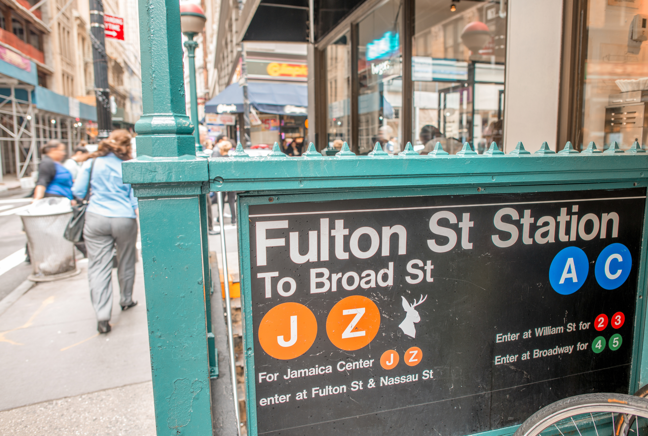 South Street Seaport Fulton Street Station Subway Entrance, New York - Manhattan.