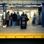 Commuters on Grand Concourse subway platform in the Bronx, New York City. There are 468 subway stations in the NYC transit system.