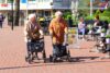 Handicapped woman with walker - stock photo