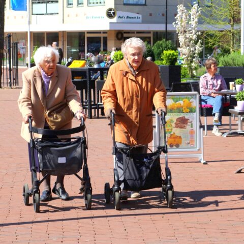Handicapped woman with walker - stock photo