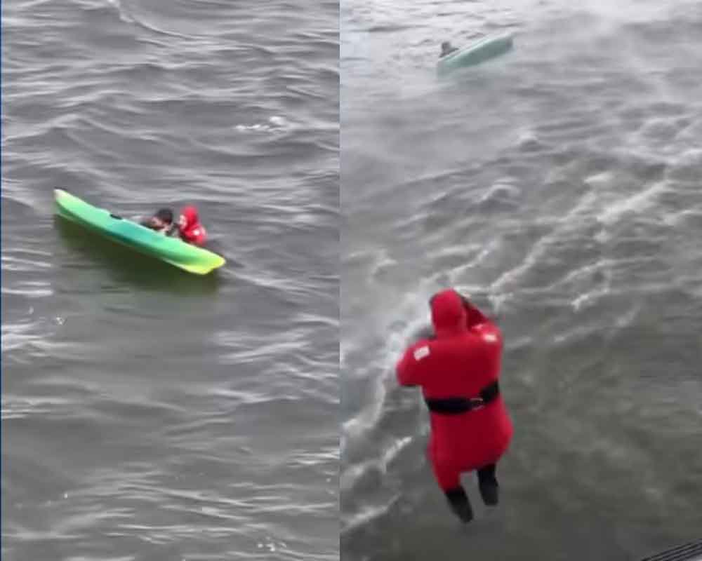 A hunter was rescued by Suffolk County Police officers after his kayak capsized in Narrow Bay this morning.