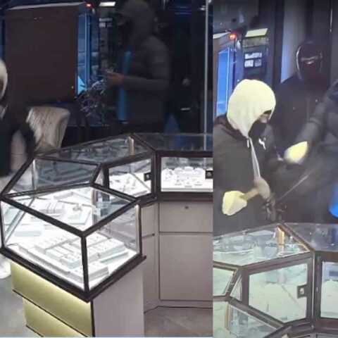 1/8/23, approx. 5pm, inside facet jewlery 99 7th ave @nypd78pct brooklyn. The suspects threatened a 59-yr-old victim while smashing the display cases and removing jewelry.