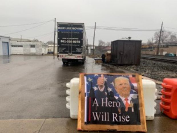 ‘Do My Part’: Business Owners Offer Aid To East Palestine After Train Derailment Blue Line Moving trucks carried pallets with water cases to East Palestine, Ohio.