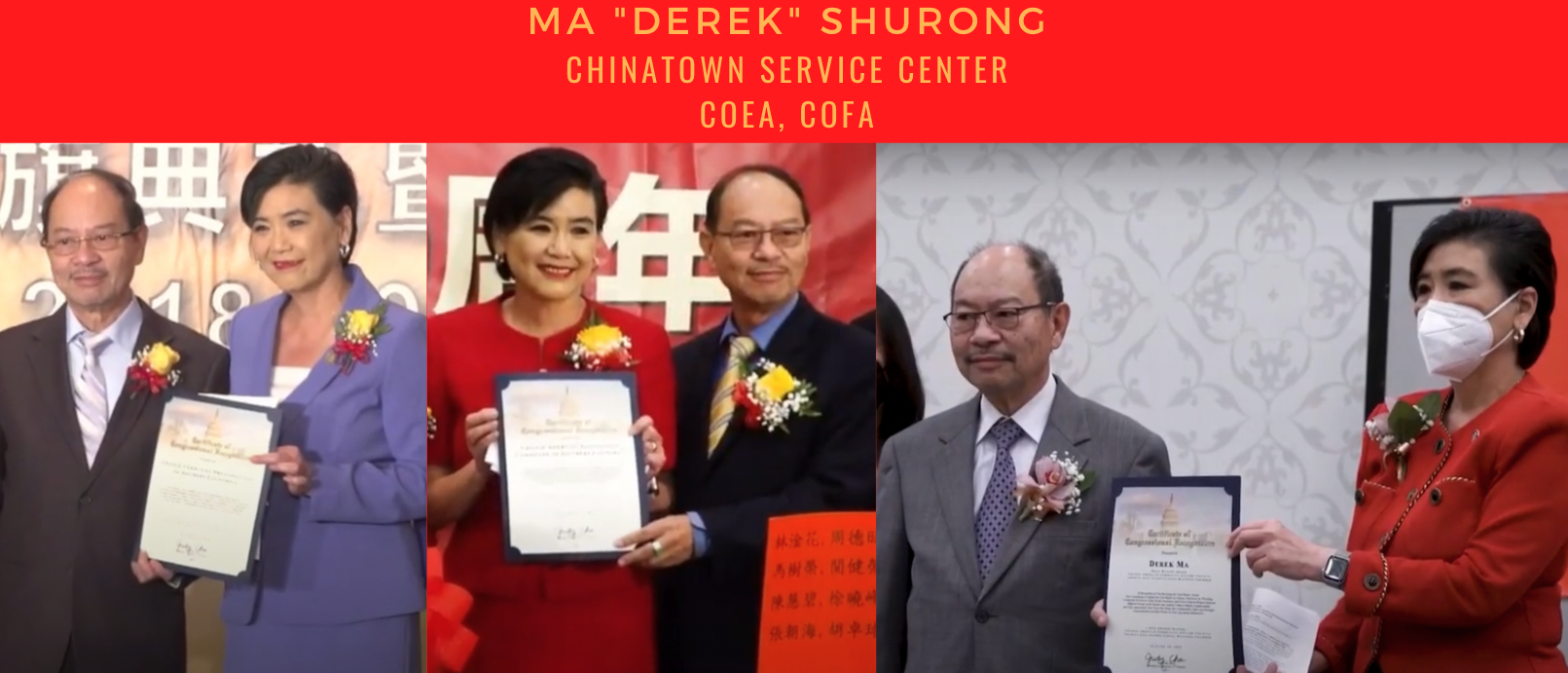 Dem Rep Handed Out Congressional Awards To Members Of Alleged Chinese Influence Operations Rep. Judy Chu has awarded five Certificates of Congressional Recognition to Ma "Derek" Shurong, who's belonged to alleged Chinese intel front groups including the China Overseas Exchange Association and the China Overseas Friendship Association. Image created by the Daily Caller News Foundation.